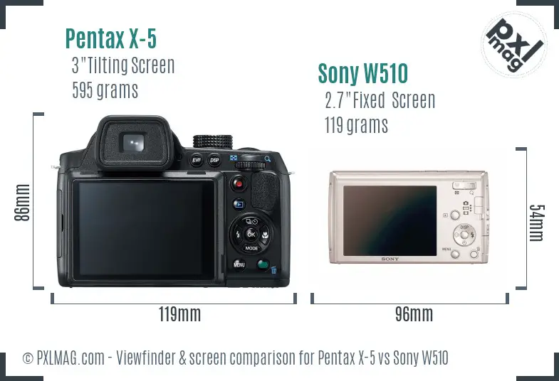 Pentax X-5 vs Sony W510 Screen and Viewfinder comparison