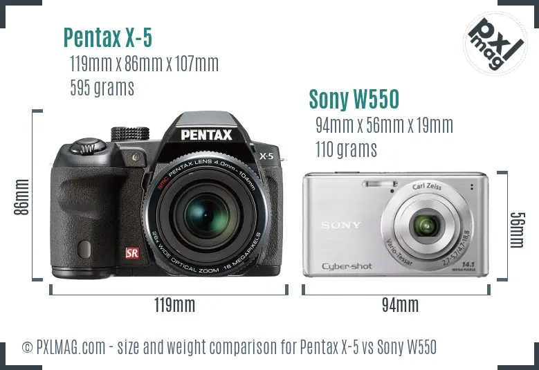 Pentax X-5 vs Sony W550 size comparison