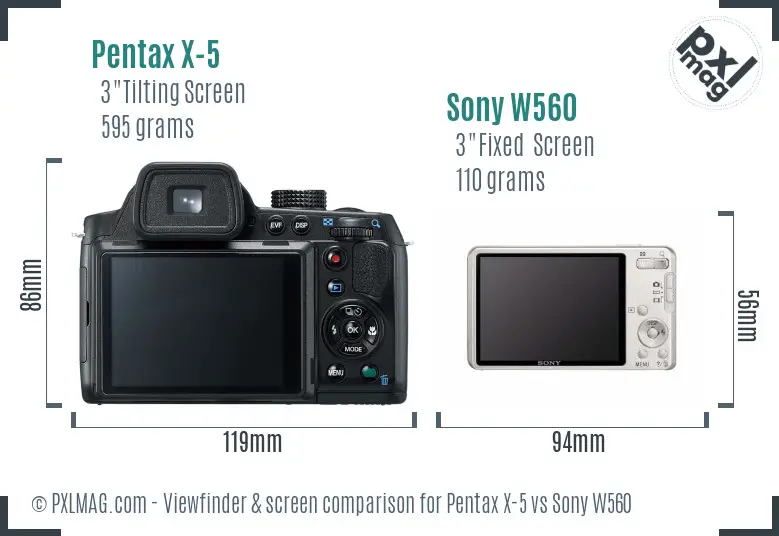 Pentax X-5 vs Sony W560 Screen and Viewfinder comparison