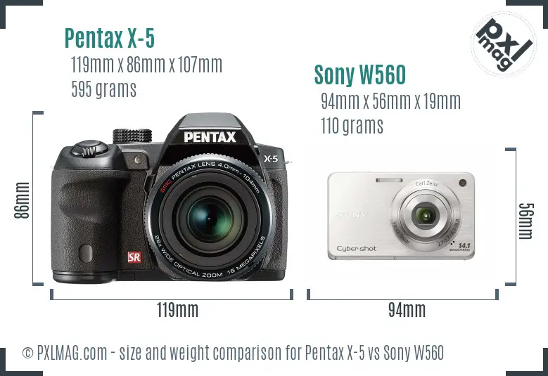 Pentax X-5 vs Sony W560 size comparison
