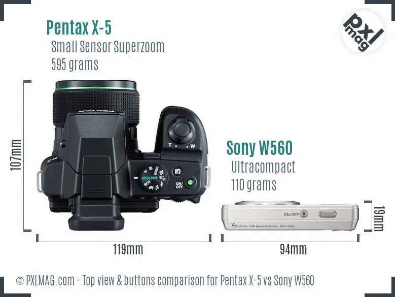 Pentax X-5 vs Sony W560 top view buttons comparison