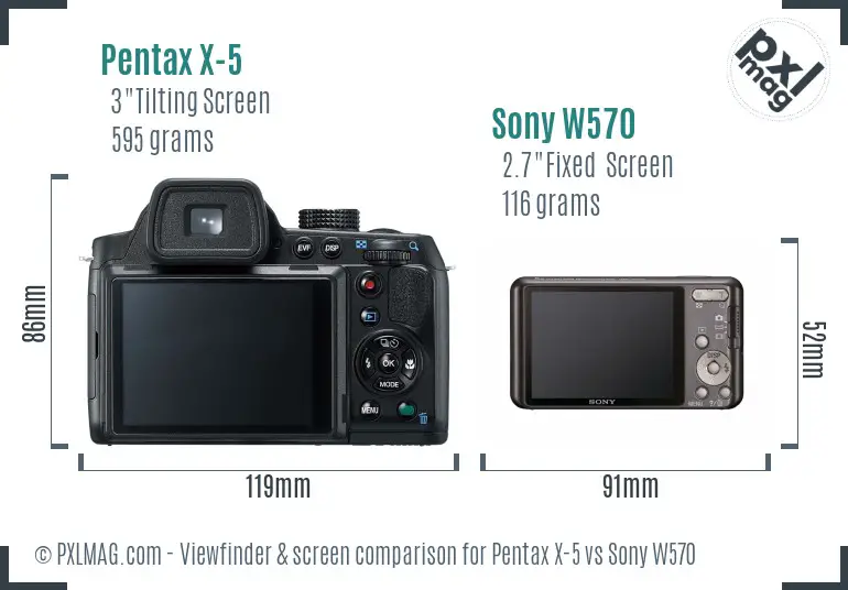 Pentax X-5 vs Sony W570 Screen and Viewfinder comparison