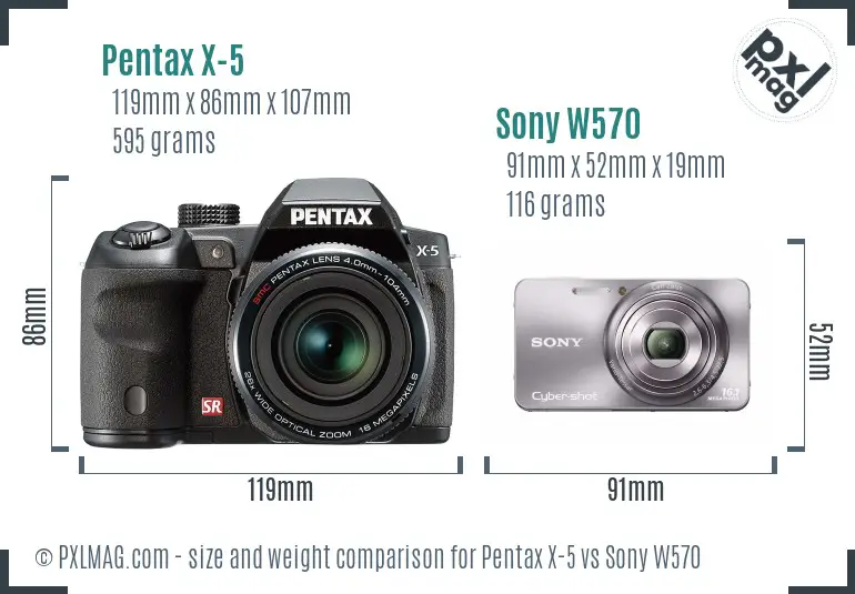 Pentax X-5 vs Sony W570 size comparison