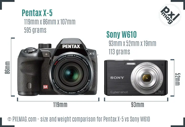 Pentax X-5 vs Sony W610 size comparison