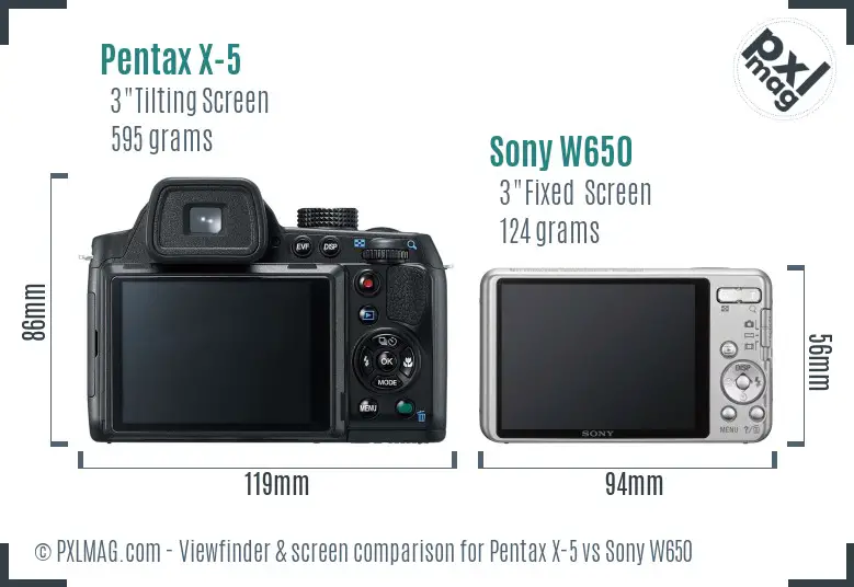Pentax X-5 vs Sony W650 Screen and Viewfinder comparison