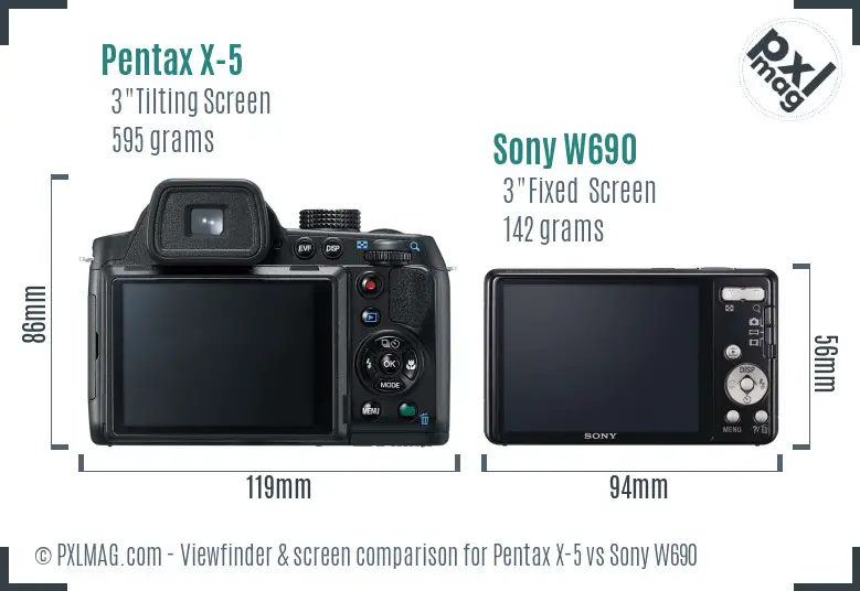 Pentax X-5 vs Sony W690 Screen and Viewfinder comparison