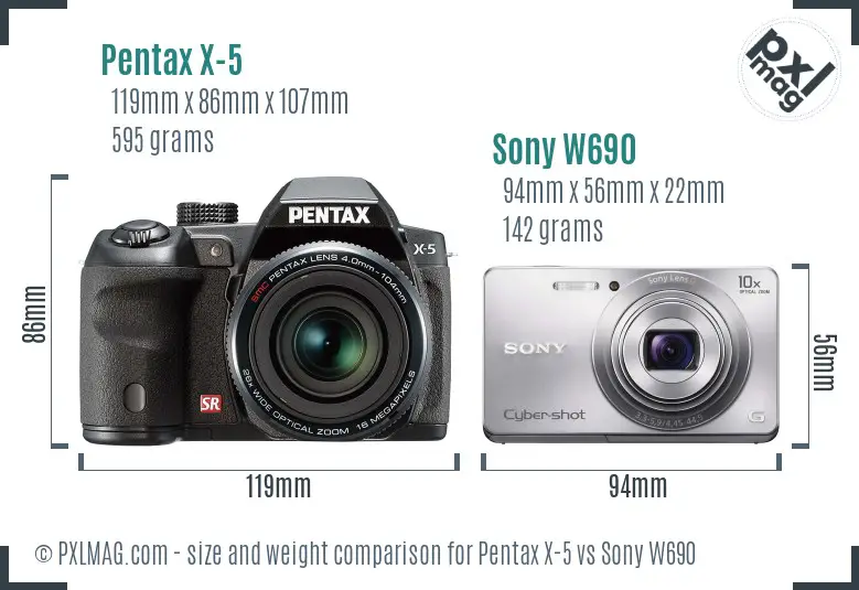 Pentax X-5 vs Sony W690 size comparison