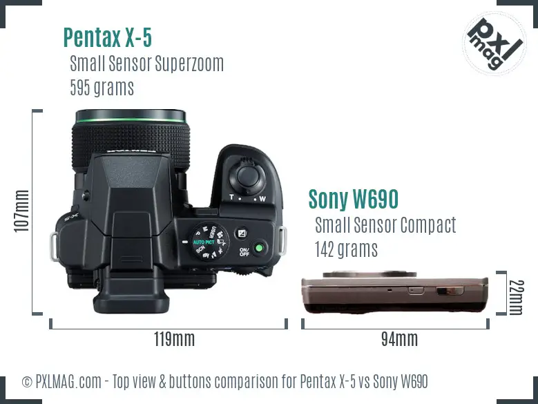 Pentax X-5 vs Sony W690 top view buttons comparison