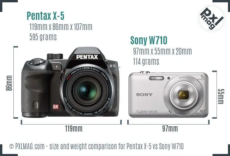 Pentax X-5 vs Sony W710 size comparison