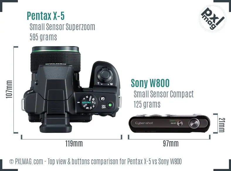 Pentax X-5 vs Sony W800 top view buttons comparison