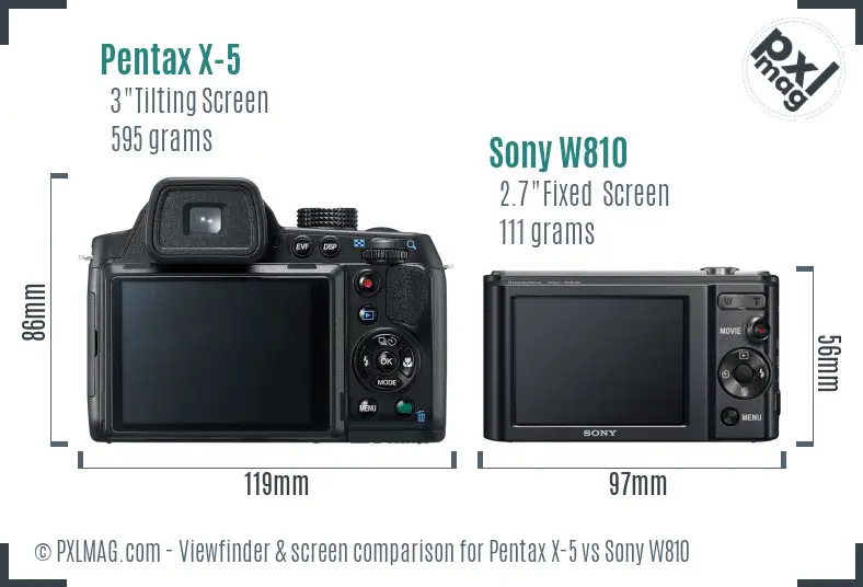 Pentax X-5 vs Sony W810 Screen and Viewfinder comparison