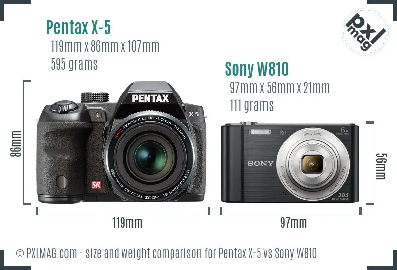 Pentax X-5 vs Sony W810 size comparison