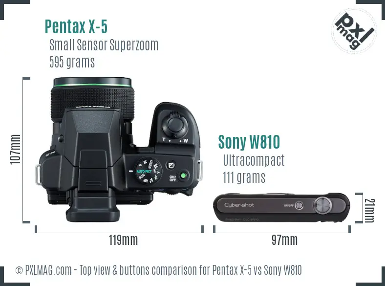 Pentax X-5 vs Sony W810 top view buttons comparison