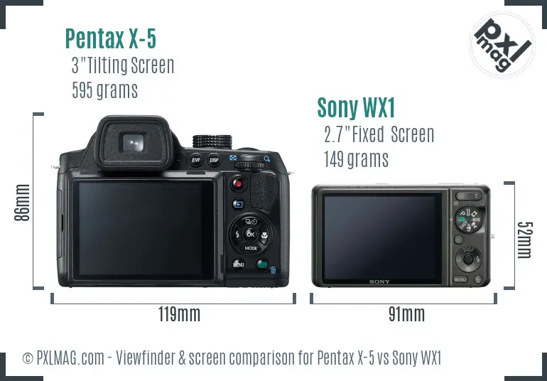 Pentax X-5 vs Sony WX1 Screen and Viewfinder comparison