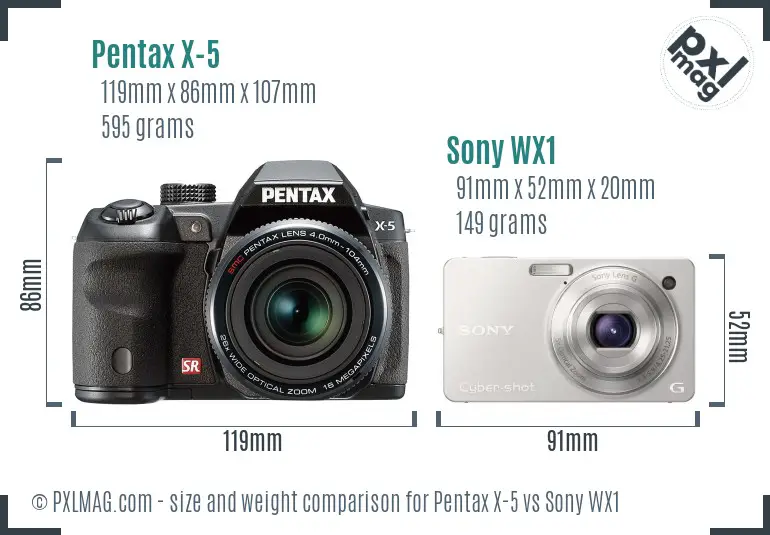 Pentax X-5 vs Sony WX1 size comparison