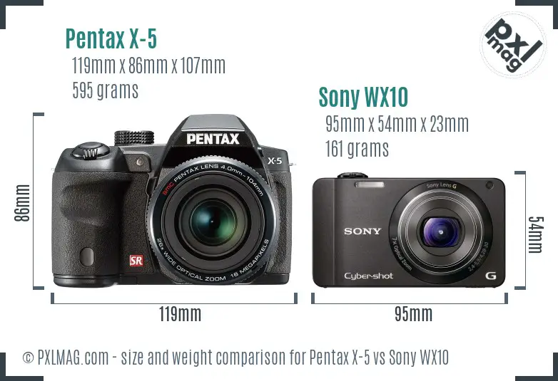 Pentax X-5 vs Sony WX10 size comparison