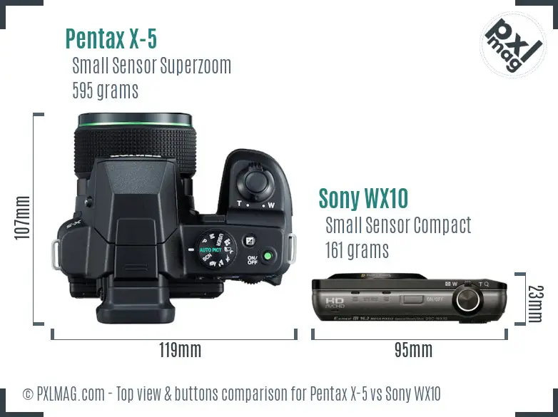 Pentax X-5 vs Sony WX10 top view buttons comparison