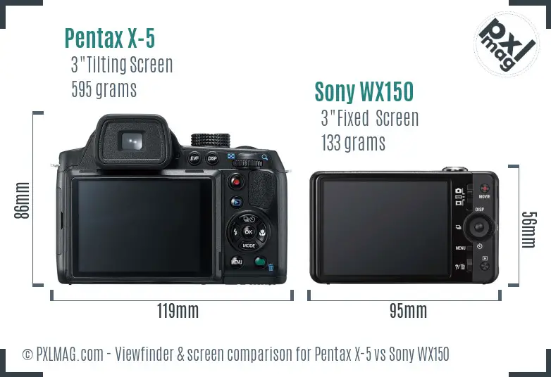 Pentax X-5 vs Sony WX150 Screen and Viewfinder comparison