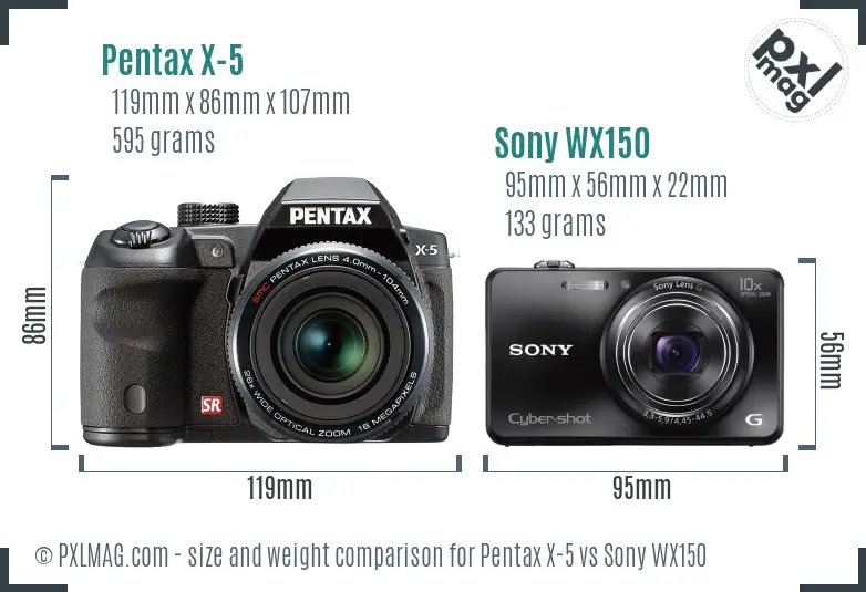 Pentax X-5 vs Sony WX150 size comparison