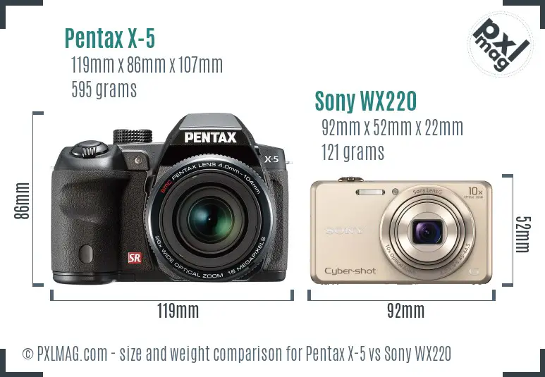 Pentax X-5 vs Sony WX220 size comparison