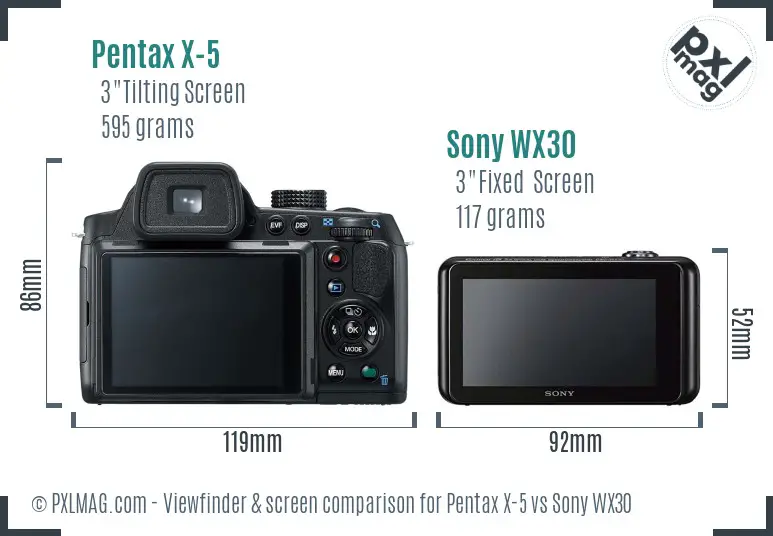 Pentax X-5 vs Sony WX30 Screen and Viewfinder comparison