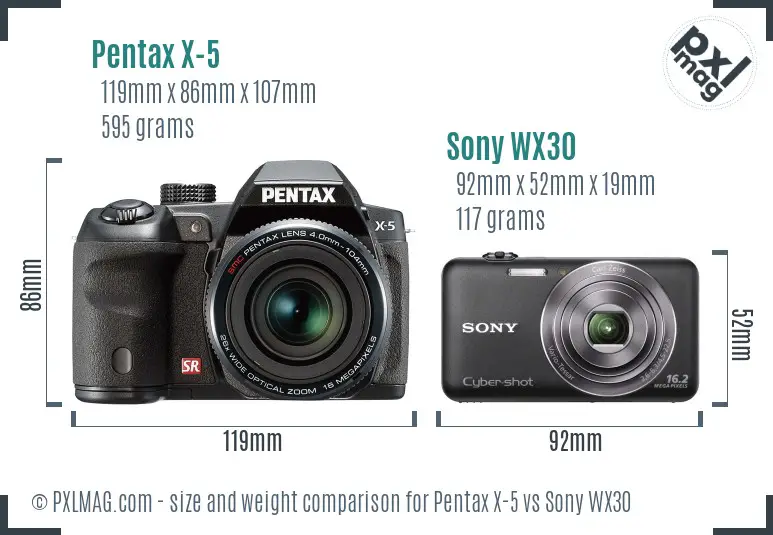 Pentax X-5 vs Sony WX30 size comparison