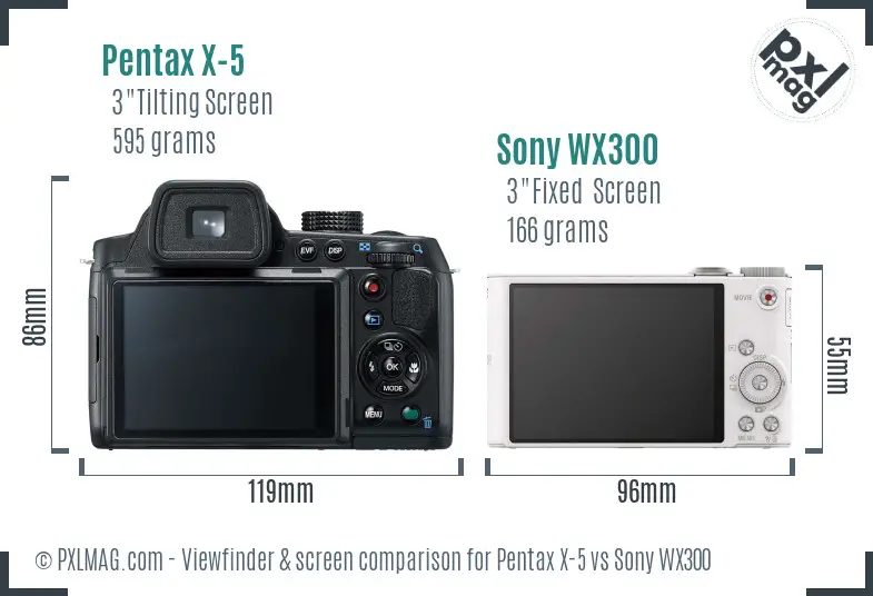 Pentax X-5 vs Sony WX300 Screen and Viewfinder comparison