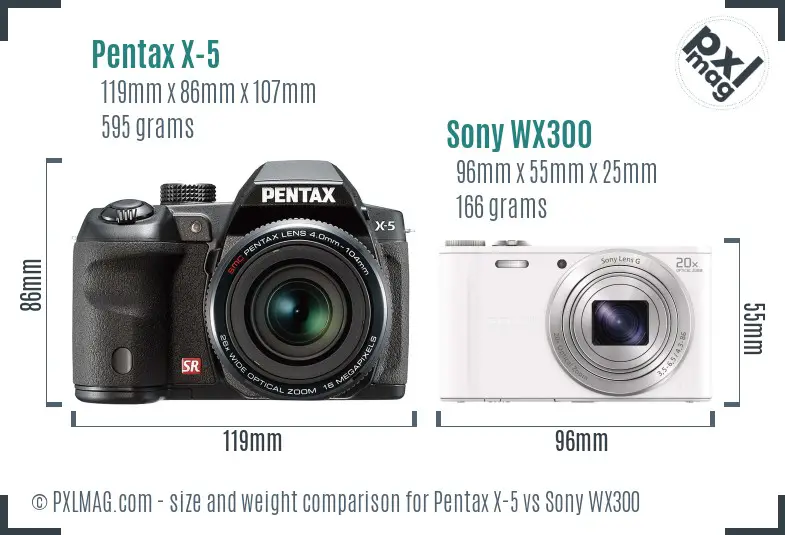 Pentax X-5 vs Sony WX300 size comparison
