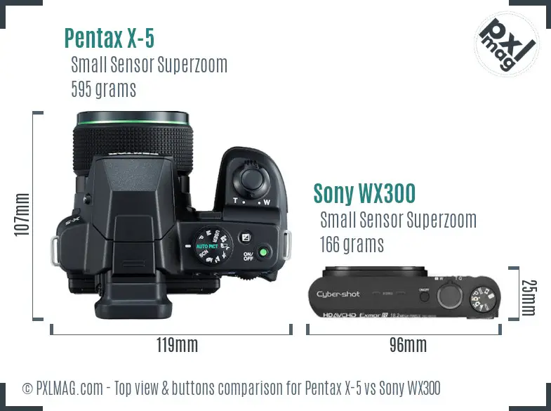 Pentax X-5 vs Sony WX300 top view buttons comparison