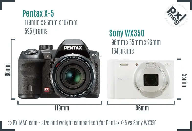 Pentax X-5 vs Sony WX350 size comparison