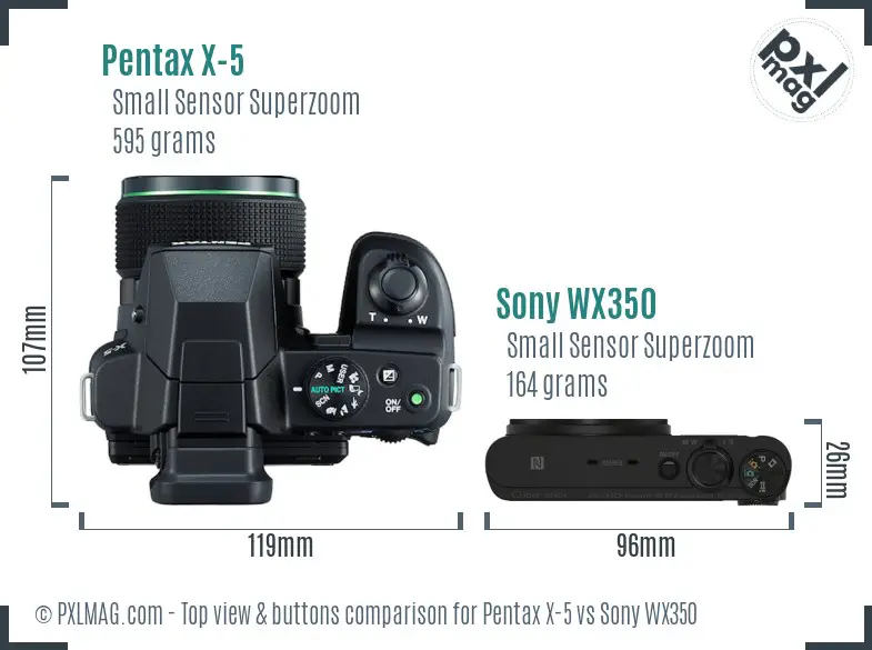 Pentax X-5 vs Sony WX350 top view buttons comparison