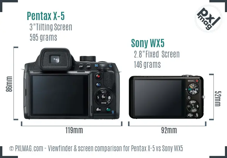 Pentax X-5 vs Sony WX5 Screen and Viewfinder comparison