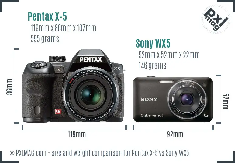 Pentax X-5 vs Sony WX5 size comparison