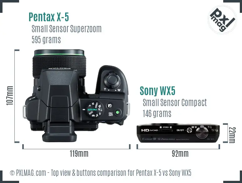 Pentax X-5 vs Sony WX5 top view buttons comparison