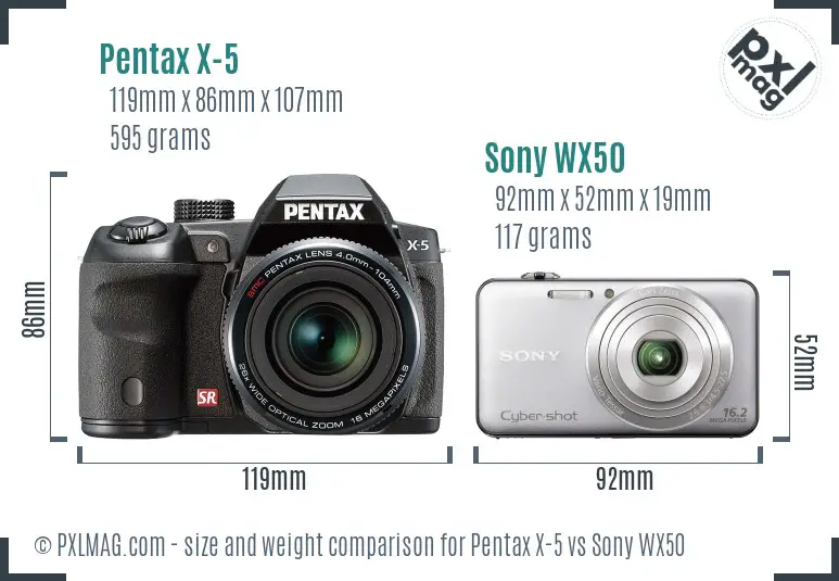 Pentax X-5 vs Sony WX50 size comparison