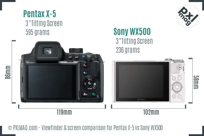 Pentax X-5 vs Sony WX500 Screen and Viewfinder comparison