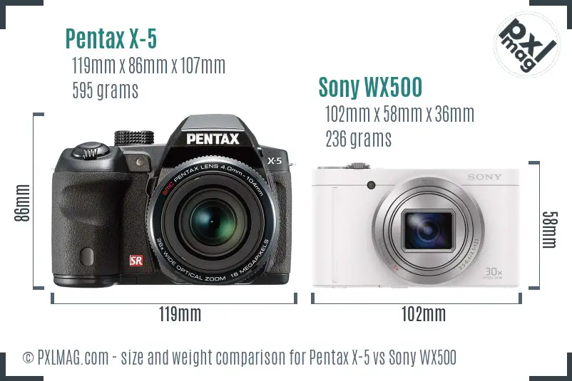 Pentax X-5 vs Sony WX500 size comparison