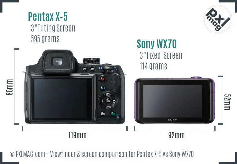 Pentax X-5 vs Sony WX70 Screen and Viewfinder comparison