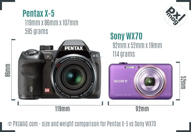 Pentax X-5 vs Sony WX70 size comparison