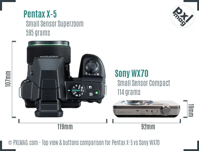 Pentax X-5 vs Sony WX70 top view buttons comparison