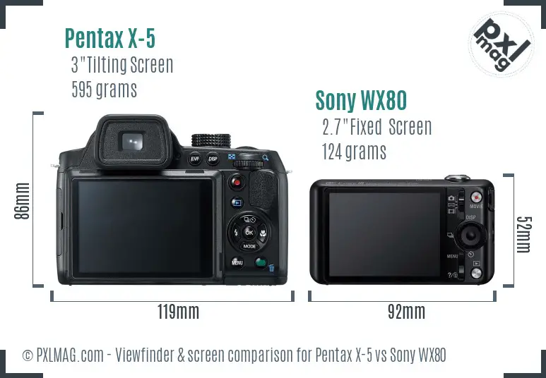 Pentax X-5 vs Sony WX80 Screen and Viewfinder comparison