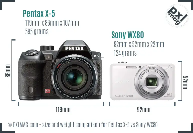 Pentax X-5 vs Sony WX80 size comparison