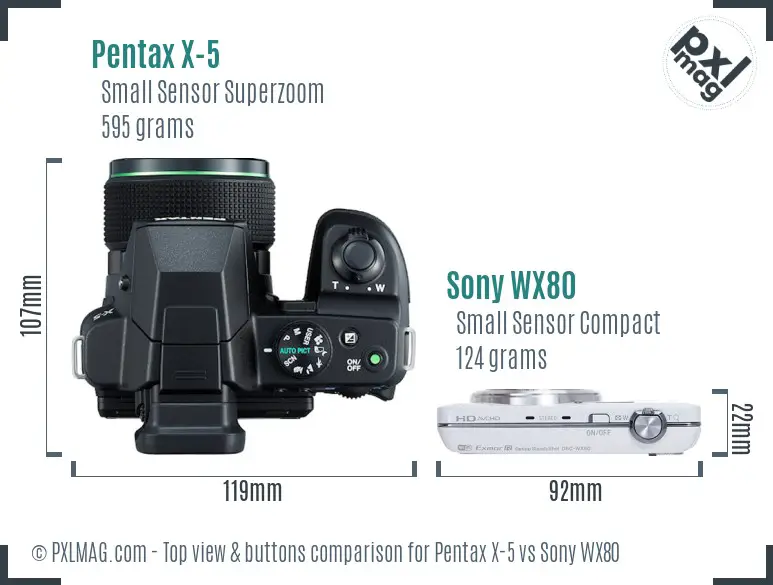 Pentax X-5 vs Sony WX80 top view buttons comparison