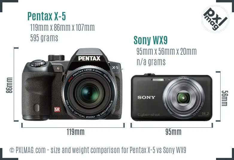 Pentax X-5 vs Sony WX9 size comparison
