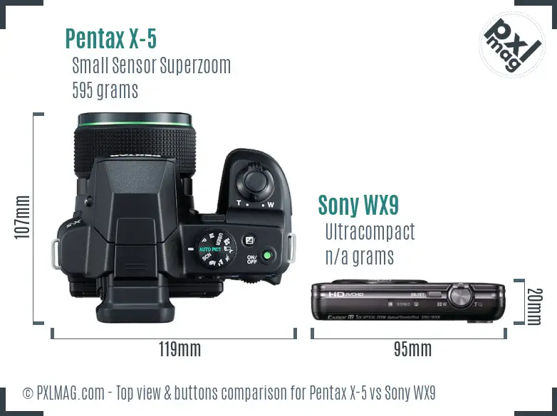 Pentax X-5 vs Sony WX9 top view buttons comparison