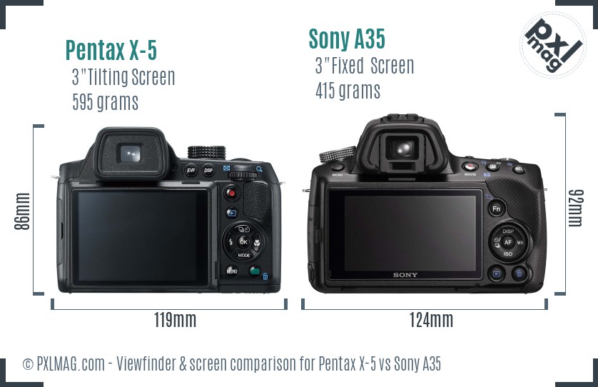 Pentax X-5 vs Sony A35 Screen and Viewfinder comparison