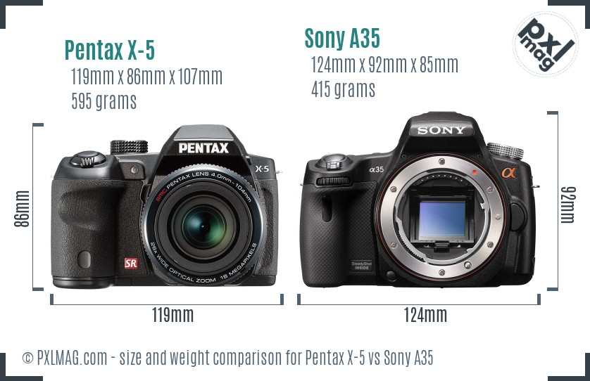 Pentax X-5 vs Sony A35 size comparison