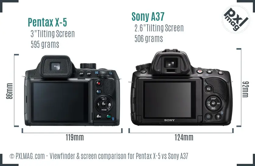 Pentax X-5 vs Sony A37 Screen and Viewfinder comparison