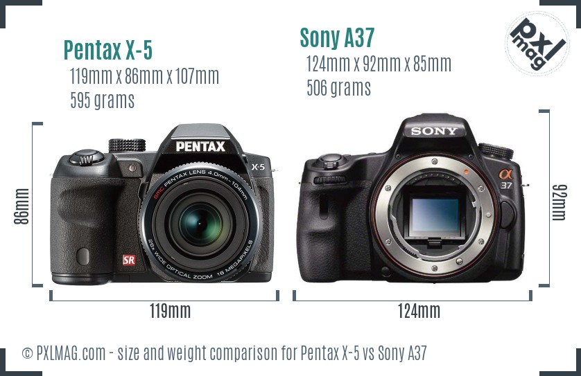 Pentax X-5 vs Sony A37 size comparison