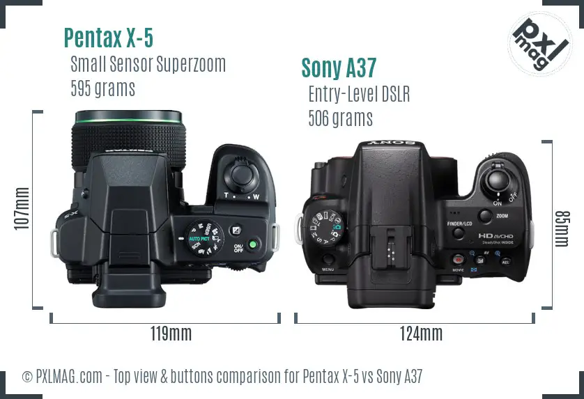 Pentax X-5 vs Sony A37 top view buttons comparison